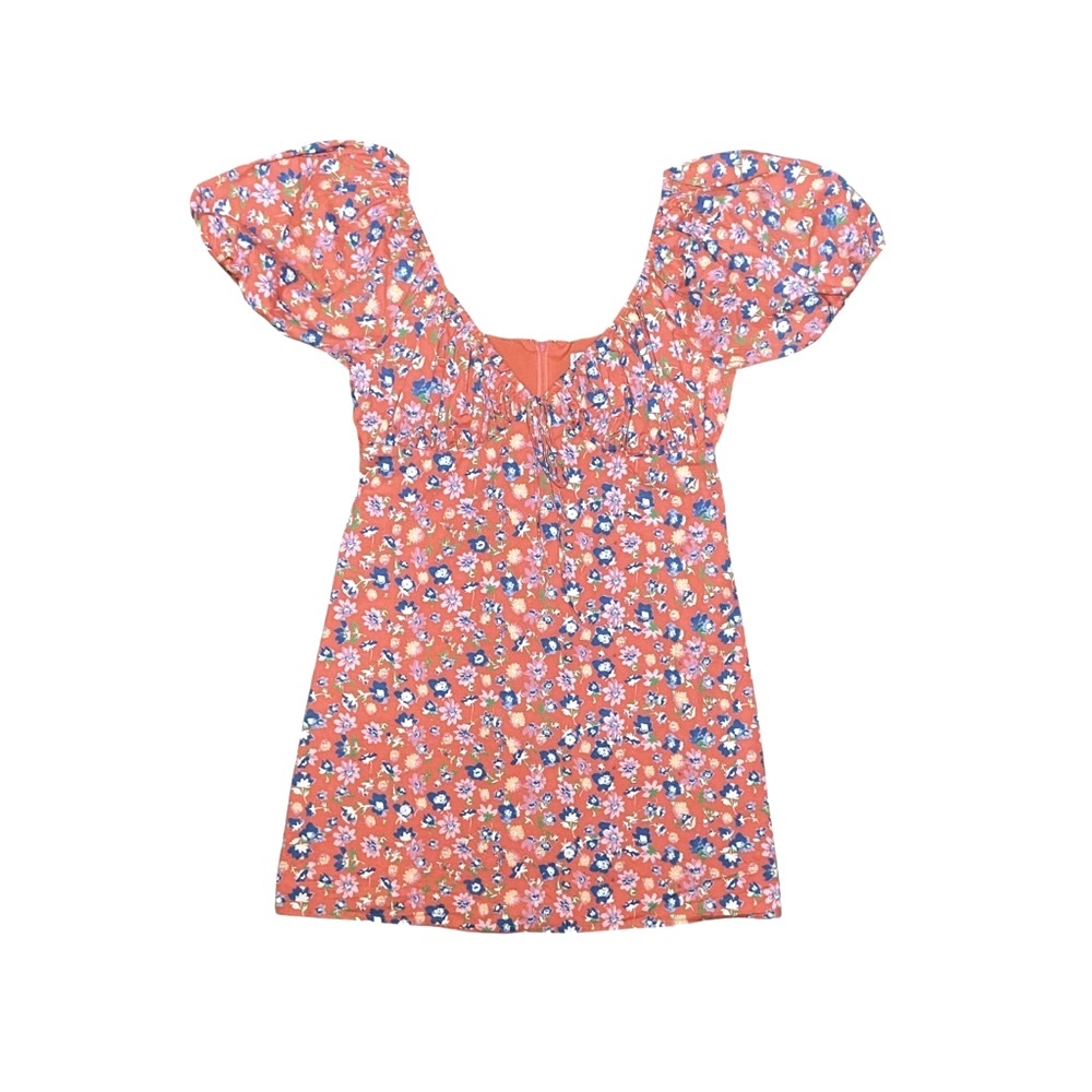 Wayf Floral Babydoll Puff Sleeve Mini Dress Medium Fairycore Orange Blue - Picture 2 of 7